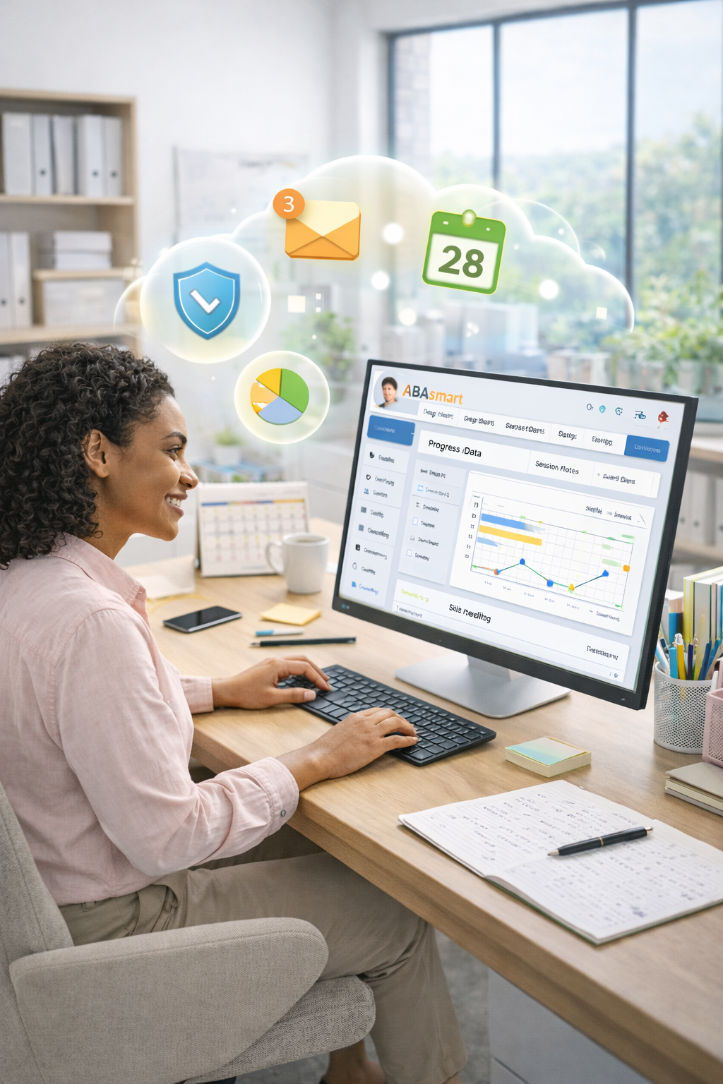 Profesional revisando datos en ordenador